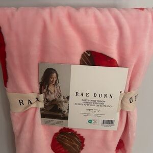 Rae Dunn Pink Throw with Red and Brown Design